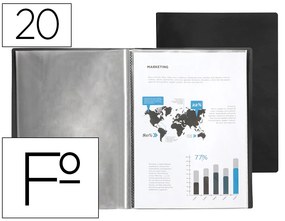 Portfólio com Espiral 20 Bolsas Polipropileno Folio Preto
