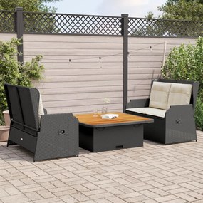 vidaXL 3 pcs conjunto lounge de jardim c/ almofadões vime PE preto