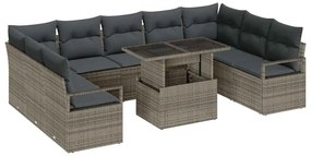 Conjunto de Sofá de Jardim vidaXL 10 Peças com Almofadas Cinza de Ratt