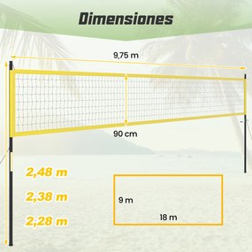 Conjunto de rede de voleibol portátil para exterior Sistema de rede de voleibol de alta resistência com postes ajustáveis em altura Amarelo