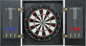 SPORTNOW Alvo de Dardos em Sisal com Armário, 6 Dardos Ponta de Aço e 2 Quadros de Pontuação, 100x55x9cm, Preto | Aosom Portugal