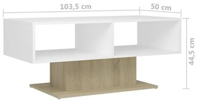 Mesa de centro 103,5x50x44,5cm contrapl. branco/carvalho sonoma