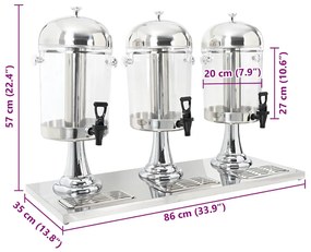 Dispensador triplo de sumo aço inoxidável 3 x 8 L