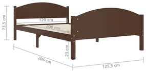 Estrutura de cama 120x200 cm pinho maciço castanho-escuro