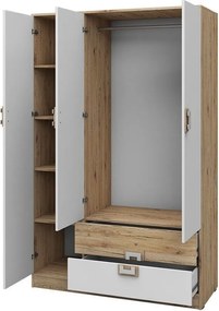 Roupeiro Tolfere 103, Branco, Carvalho claro, 190x120x50cm, 91.59 kg, Portas para roupeiro: Com dobradiças, Número de prateleiras: 4, Número de prateleiras: 4