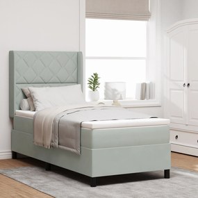 Cama Box Spring com Colchão &amp; Luz LED Cinza Claro 90x190 cm Veludo