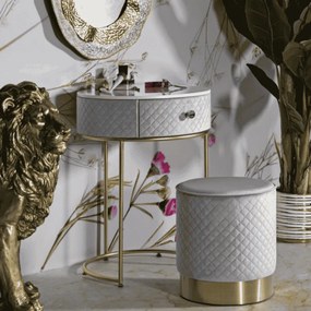 MESA DE CABECEIRA/TOCADOR COM PUFF Ø52X70 - Ø36X39 CM AZUL CLARO E DOURADO