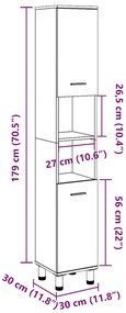 Armário de casa de banho 30x30x179 cm contrap. cinzento cimento