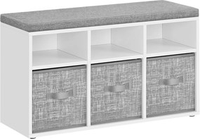 Banco organizador de sapatos VASAGLE com 6 compartimentos e 3 prateleiras ajustáveis, 3 caixas de armazenamento para corredor, sala de estar e quarto, branco-nuvem, cinza-pomba LSB101W14