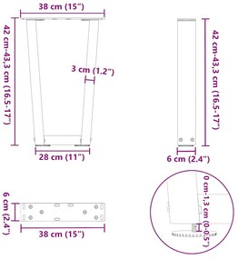 Pés para mesa de centro em formato de V, 2 peças, aço natural, 38 x (4