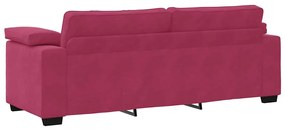 Sofá de 3 lugares veludo 178 cm vermelho tinto