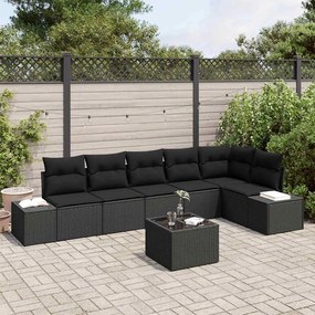 vidaXL Conjunto de Sofá de Jardim com almofada 7 pcs Preto vime PE