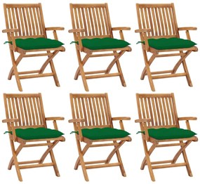 vidaXL Cadeiras de jardim dobráveis c/ almofadões 6 pcs teca maciça