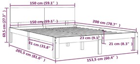 Estrutura de cama king 150x200 cm madeira maciça preto