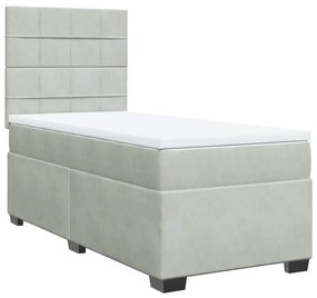 Cama com molas/colchão 100x200 cm veludo cinza-claro