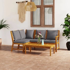 vidaXL 4 pcs conjunto lounge de jardim c/ almofadões acácia maciça