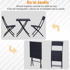 Conjunto de Jardim de Vime 3 peças Dobráveis Jogo de Mesa 60x60x72cm e