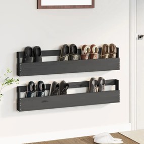 822523 vidaXL Sapateiras de parede 2 pcs 110x9x23 cm pinho maciço cinzento