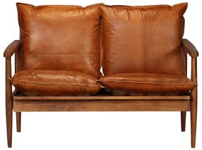 Conjunto de sofás 3 pcs couro genuíno e acácia maciça castanho