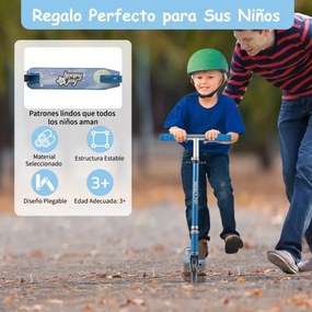 Trotinete dobrável para crianças com 2 rodas intermitentes Guiador ajustável Sistema de travão traseiro com apoios para os pés para crianças a partir