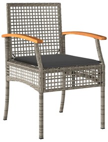 4 pcs conjunto lounge de jardim c/ almofadões vime PE cinzento
