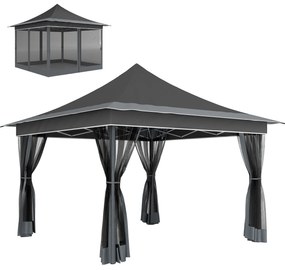 Outsunny Tenda Dobrável 3,5x3,5 m Tenda de Jardim para Eventos com Altura Ajustável 4 Redes Mosquiteiras Proteção UV50+ e Bolsa de Transporte Cinzento Escuro | AOSOM Portugal