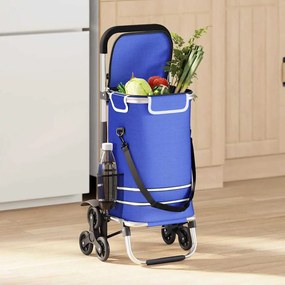 Carrinho de Compras vidaXL com Rodas e Cabo Ajustável Azul 40 L