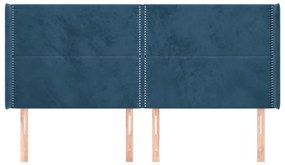 Cabeceira cama c/ abas veludo 163x16x118/128 cm azul-escuro