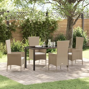 Conjunto de Jantar para Jardim vidaXL com Acolchoados Bege de Rattan