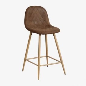 Banqueta Alta Glamm Em Couro Sintético Café Diamond & ↑65 Cm & Madeira Natural - Sklum