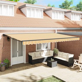 vidaXL Toldo Retrátil Manual Laranja e Branco 500x300 cm tecido