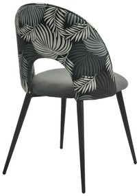 Conjunto 2 Cadeiras Cozinha, sala  ORQUIDEA, metal, tecido veludo cinza com encosto florais combinando