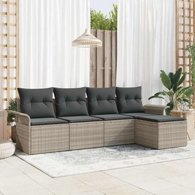 vidaXL Conjunto de Sofá de Jardim de 5 Peças com Almofadas Cinza Claro Rattan