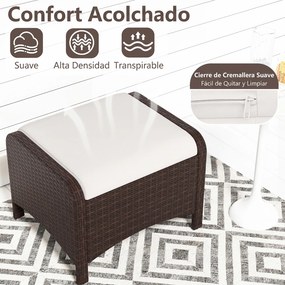 Conjunto de 2 Pufes Retangulares Jardim, 54 x 46 x 39,5 cm, Almofadas Removíveis, Branco e castanho