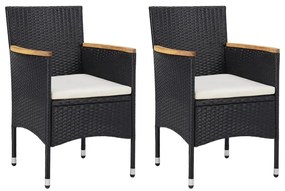 3 pcs conjunto de jantar p/ jardim c/ almofadões vime PE preto