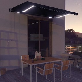 vidaXL Toldo retrátil c/ sensor vento e LED 450x300 cm antracite