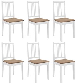 vidaXL Cadeiras de jantar com almofadões 6 pcs madeira maciça branco