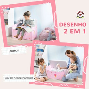 Baú Infantil 2 em 1 Baú de Armazenamento Organizador de Brinquedos para Crianças acima de 18 Meses com Tampa de Fechamento Seguro para Dormitório Sala