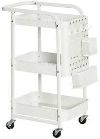 HOMCOM Carrinho Cozinha Multifuncional com Rodas 3 Níveis 4 Ganchos 2 Cestas Alça Design Elegante 51,5x32x75,6cm Branco | Aosom Portugal