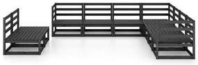 9 pcs conjunto lounge de jardim pinho maciço preto
