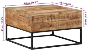 Mesa de centro 68x68x41 cm madeira de mangueira áspera