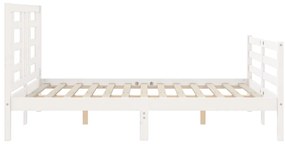 Estrutura de cama de casal c/ cabeceira madeira maciça branco