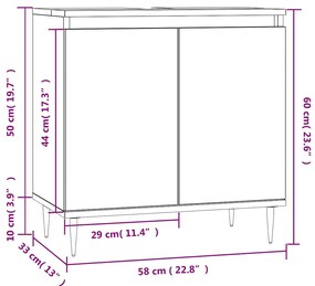 Armário casa banho 58x33x60 cm deriv. madeira branco brilhante