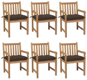vidaXL Cadeiras de jardim c/ almofadões cinza-acast. 6 pcs teca maciça
