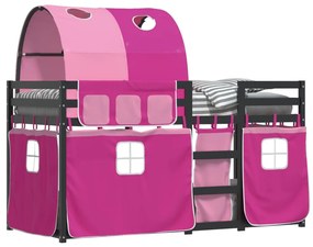Beliche com cortinas 90x200 cm madeira de pinho maciça rosa
