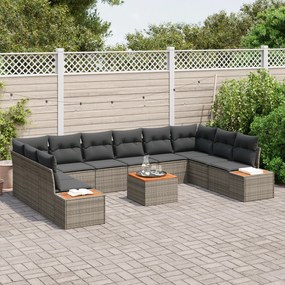Conjunto de Sofá de Jardim vidaXL 11 Peças com Almofadas Cinza Rattan
