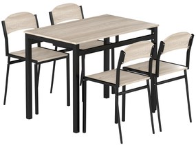 Conjunto de Mesa e Cadeiras de Refeição Mesa de Cozinha Retangular com 4 Cadeiras Estilo Moderno Carvalho e Preto