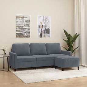 vidaXL Sofá de 3 lugares com apoio de pés 180 cm veludo cinza-escuro