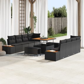Conjunto de Sofá de Jardim vidaXL de 11 Peças com Almofadas Preto Rattan Sintético Acácia