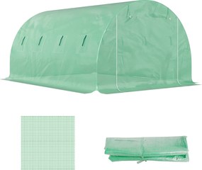 Lona de substituição para estufa em túnel de 12 m² (4 x 3 x 2 m) (ESTRUTURA NÃO INCLUIDA), PE anti-UV, impermeável, com 8 janelas + porta enrolável co